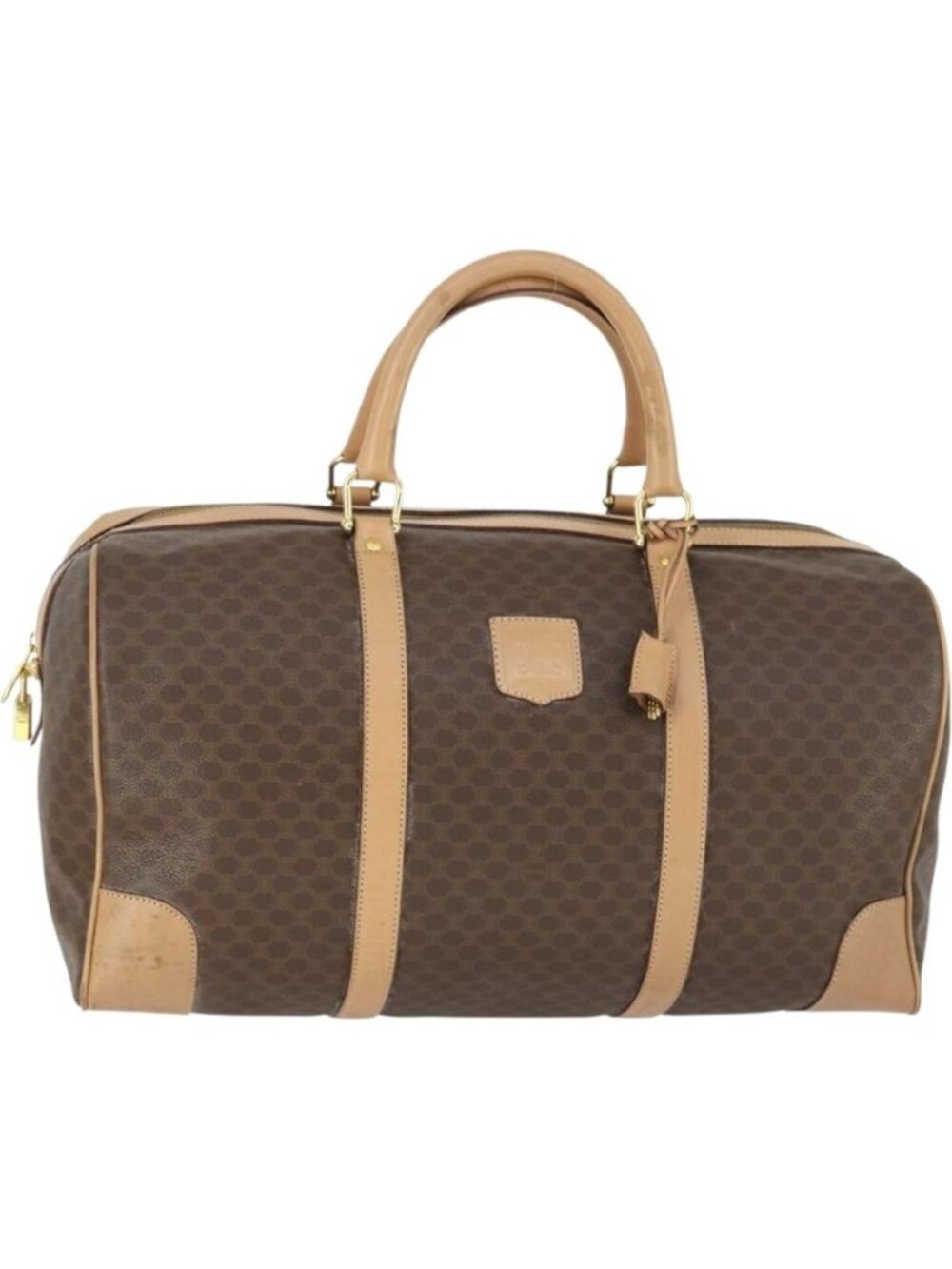 CELINE Macadam Canvas Boston Bag PVC Leather Brown Gold